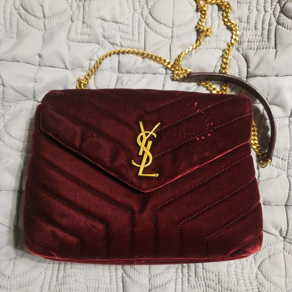 Small Loulou YSL velvet bag in rouge/burgundy